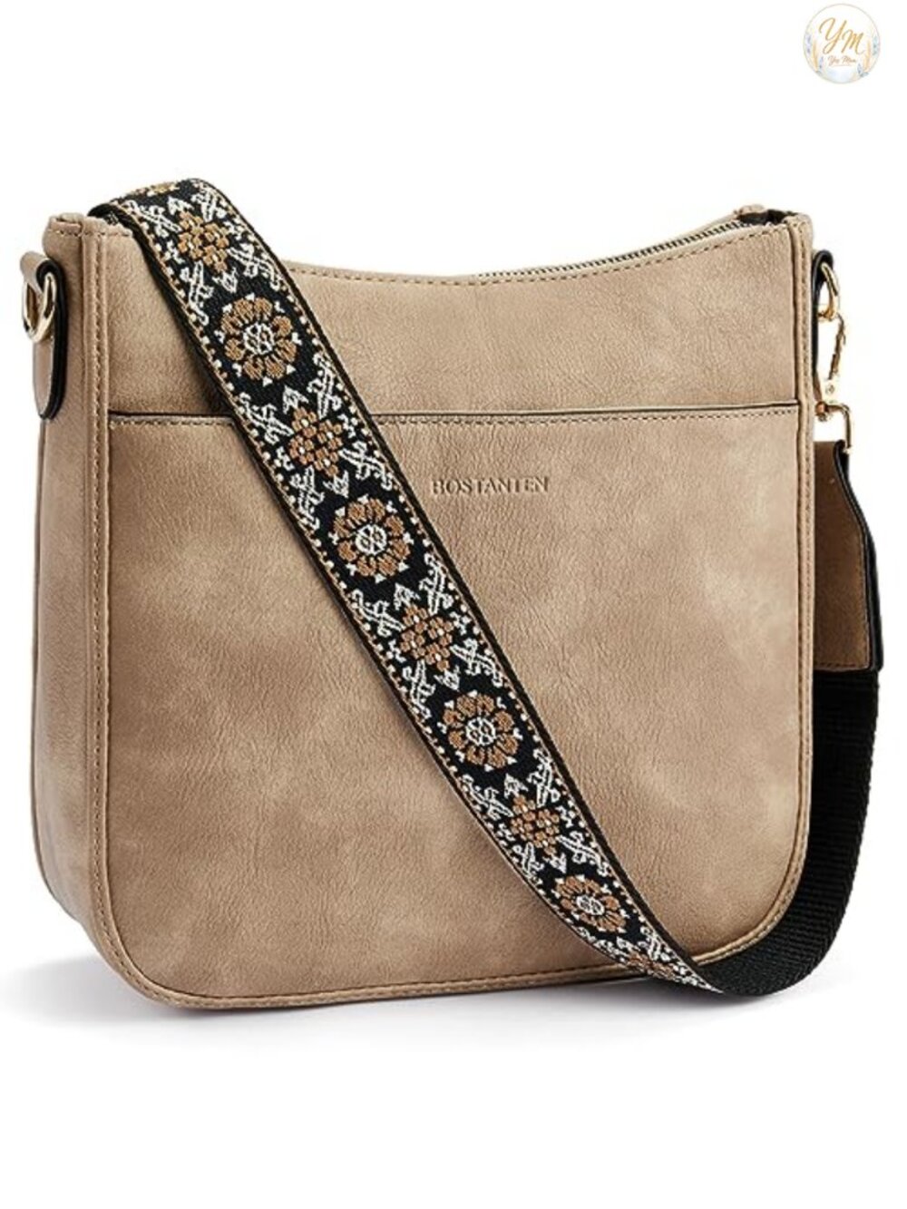 Vegan Leather Crossbody Hobo Bag Wide Shoulder Strap Zip Pockets